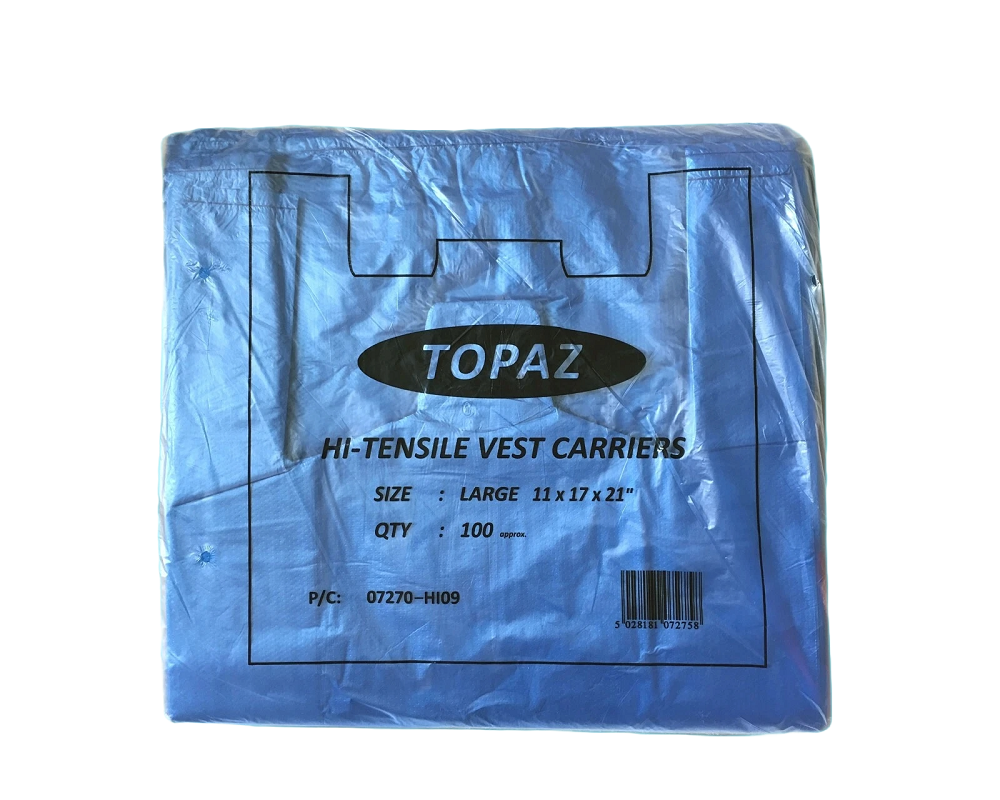 BULK Blue Vest Carrier Bags - LARGE 11x17x21″ - Takeaway / Retail Stock £4 · In stock