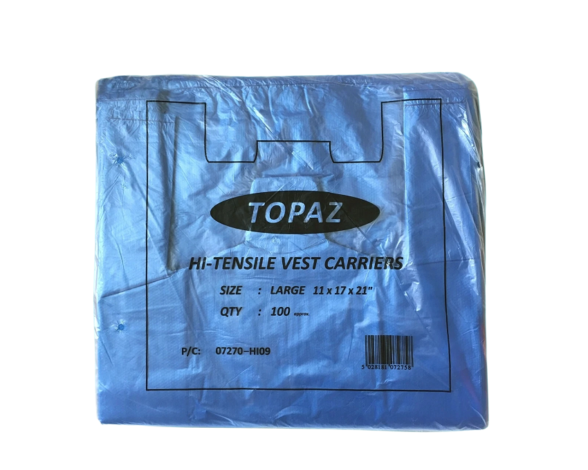 BULK Blue Vest Carrier Bags - LARGE 11x17x21″ - Takeaway / Retail Stock £4  · In stock