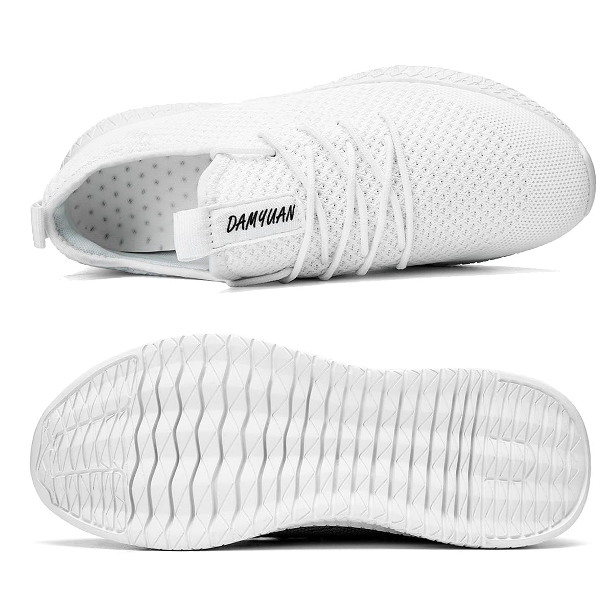 Men's Running Trainers Lightweight Breathable Walking Gym Sport Shoes - White UK 9.5