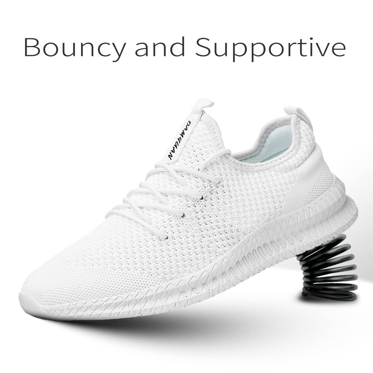 Men's Running Trainers Lightweight Breathable Walking Gym Sport Shoes - White UK 9.5