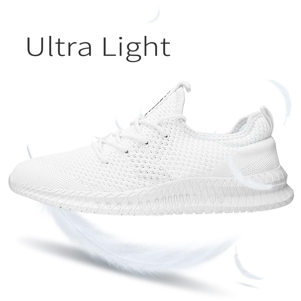 Men's Running Trainers Lightweight Breathable Walking Gym Sport Shoes - White UK 9.5