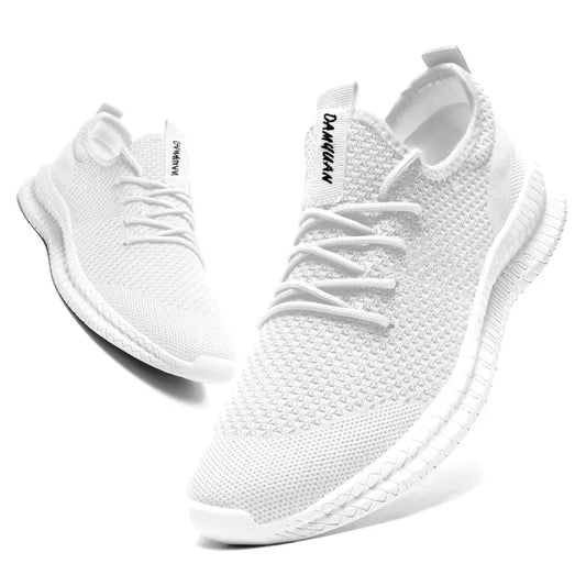 Men's Running Trainers Lightweight Breathable Walking Gym Sport Shoes - White UK 9.5